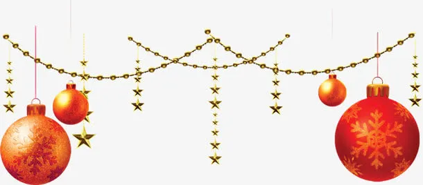 手绘红色雪花小球装饰免抠