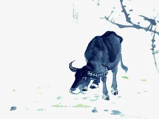 传统中国风水墨牛素材免抠