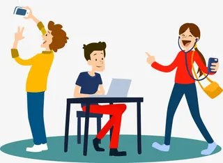 卡通人物玩手机电脑听音乐免抠