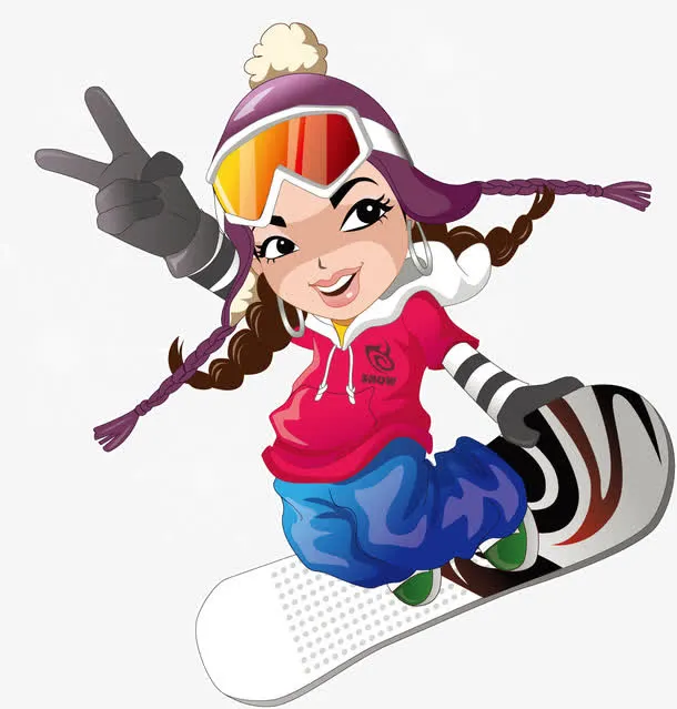 卡通手绘滑雪女孩免抠