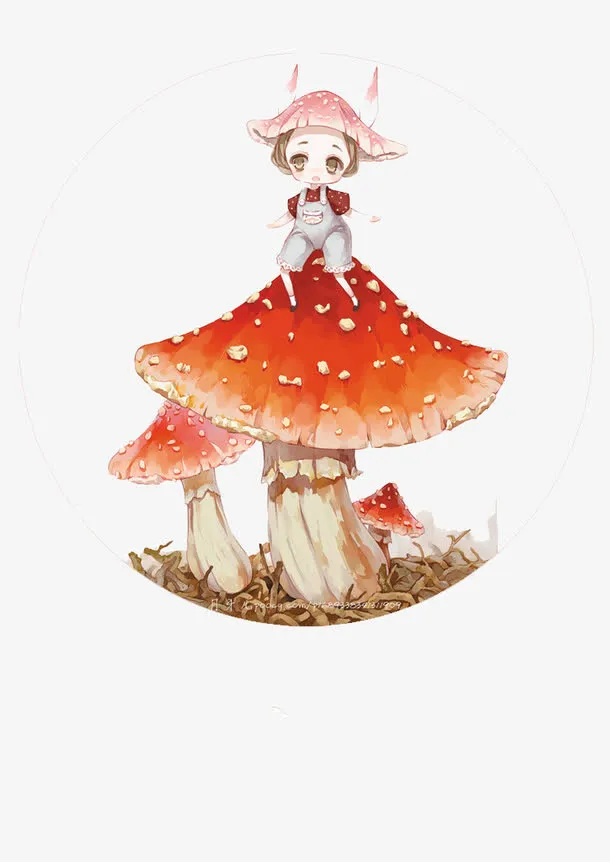 蘑菇上的小女孩免抠