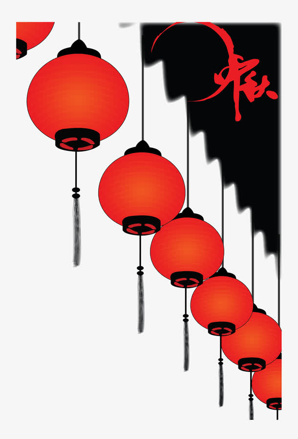 挂在屋檐上的中秋灯免抠