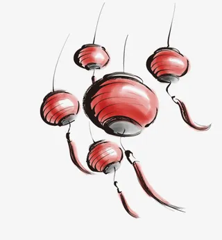 笔墨绘红灯笼免抠