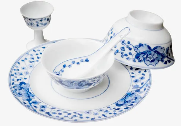 中国风青花瓷勺子艺术餐具免抠