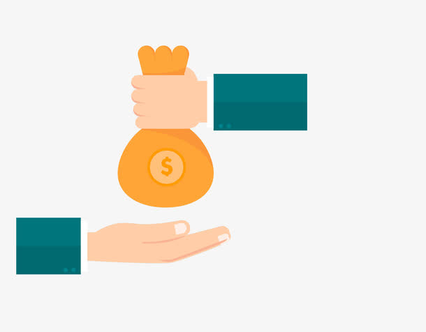 手绘卡通金融交易手拿钱袋子免抠