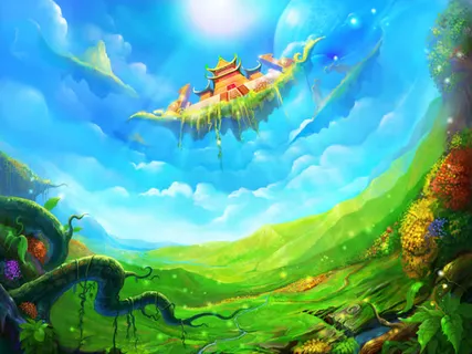 手绘蓝天白云绿草地免抠