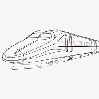 一辆手绘高铁头节车厢免抠