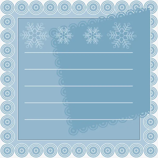 蓝色花边雪花信纸图案免抠