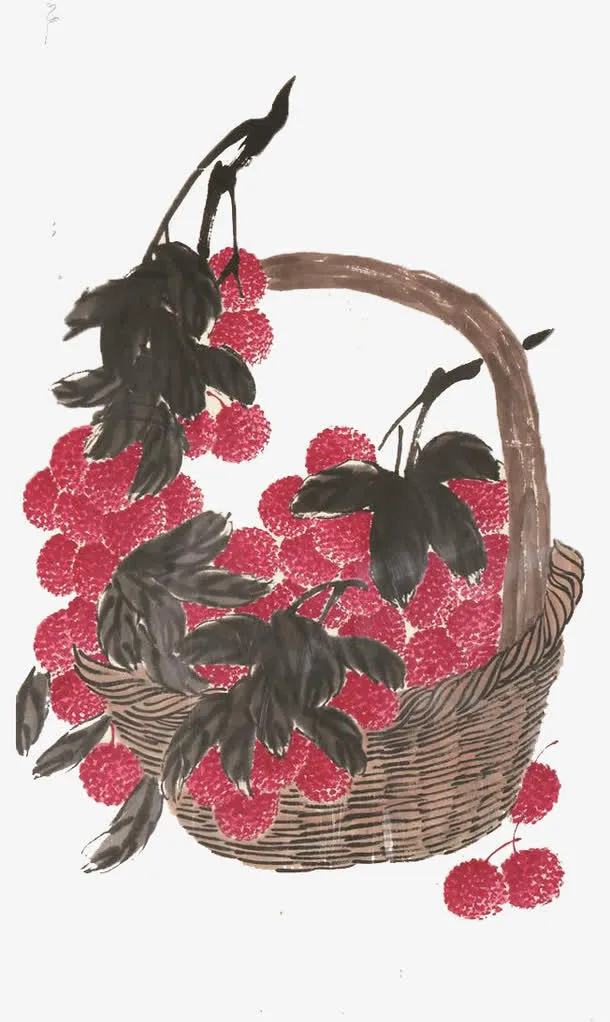 满满的荔枝果篮国画免抠