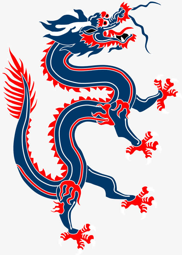 红蓝中国龙剪贴画免抠