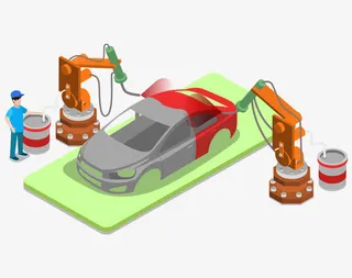 矢量卡通手绘汽修厂机器修车免抠