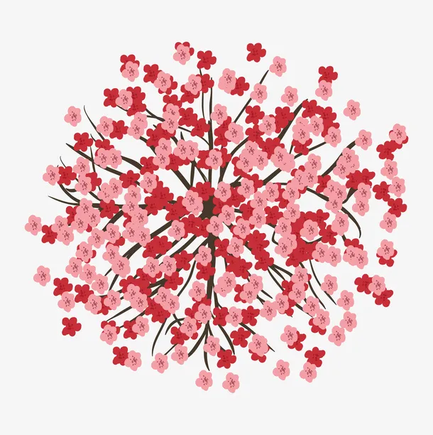 粉红色花朵大树俯视图免抠