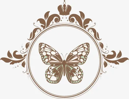 手绘圆形花边蝴蝶元素免抠