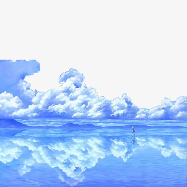 二次元蓝色白云天空免抠