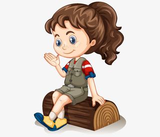 坐在树墩上的女孩免抠