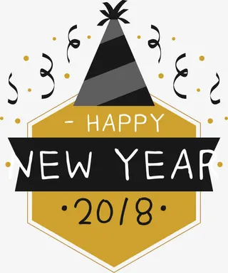 年彩带庆祝标签免抠