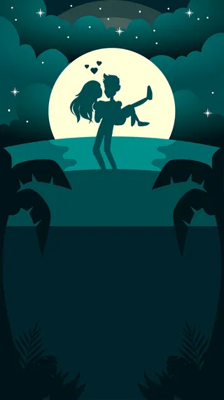 深绿色情侣表白浪漫星光海边散步高清