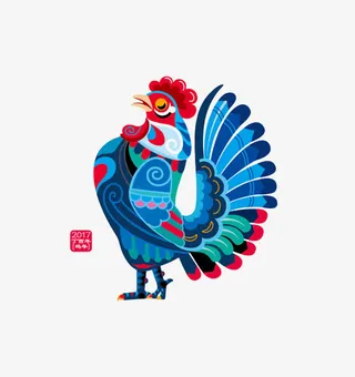 手绘蓝色公鸡免抠