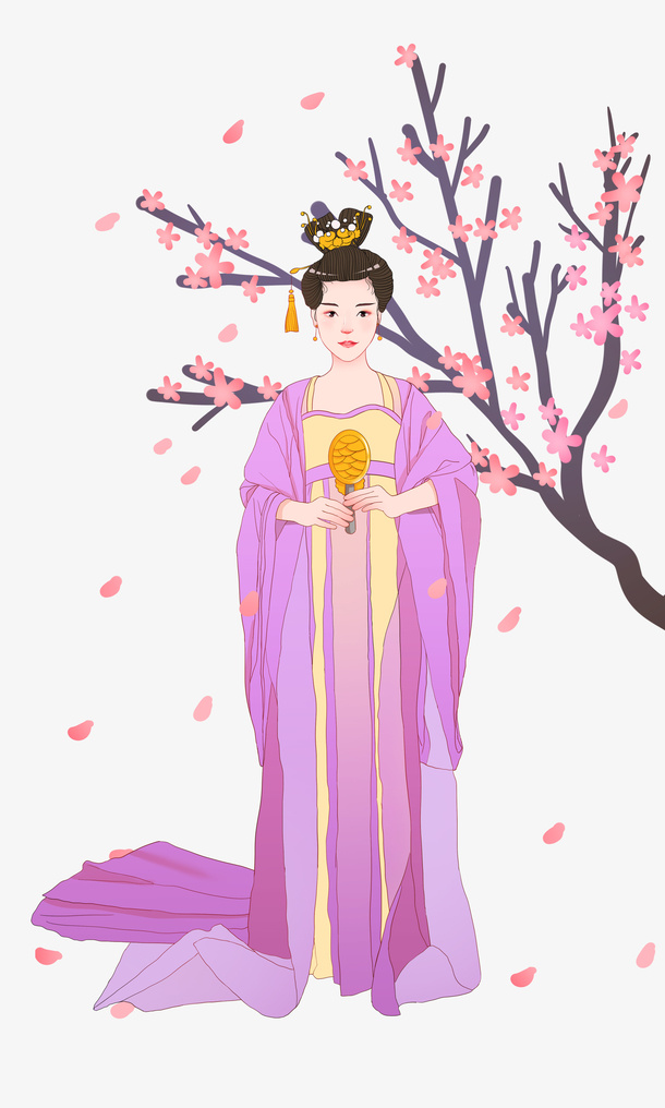 樱花树下的美女元素免抠