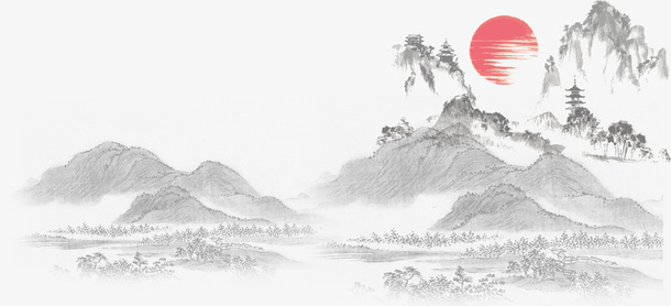 水墨画装饰免抠