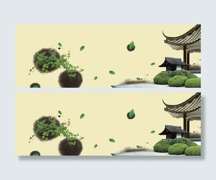 茶叶亭子清新分层背景banner
