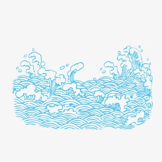 矢量手绘创意大海波浪免抠