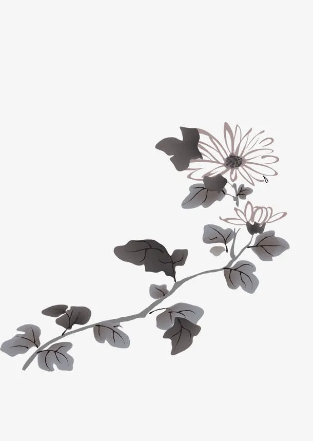 手绘墨色荷花免抠