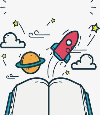 卡通火箭书本插画免抠