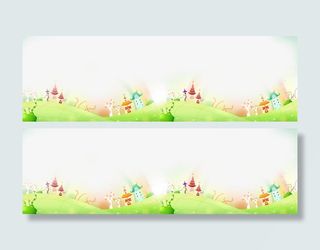 卡通草地草坪建筑群春天免抠