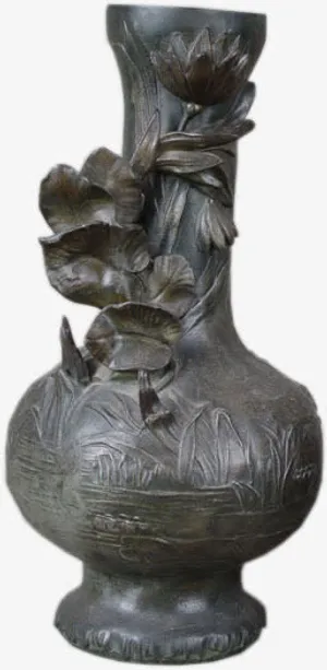 鲜花浮雕的花瓶免抠