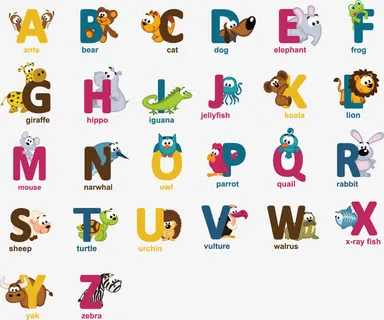 卡通小动物和字母组合矢量素材免抠