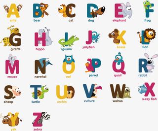 卡通小动物和字母组合矢量素材免抠