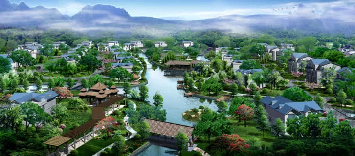 城镇远观海报素材免抠