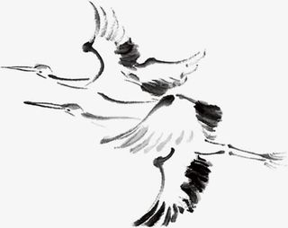 黑色水墨仙鹤动物免抠