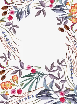 手绘鲜花树枝树叶图案免抠