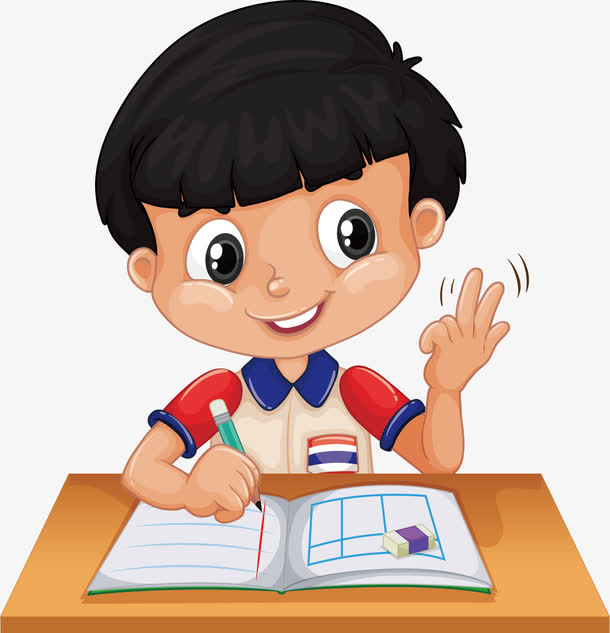 矢量认真写字的男孩免抠