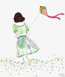 女孩放风筝画面图免抠