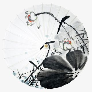 浅色古风古韵水墨伞免抠