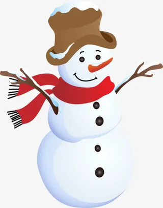 手绘棕色帽子雪人免抠