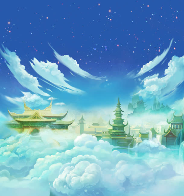 唯美天宫海报背景免抠背景卡通/手绘元素