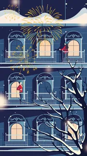 手绘春节离家人群免抠