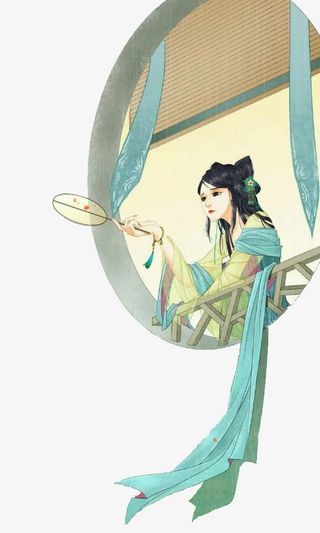 古代中国风古典执扇古风美女手绘免抠