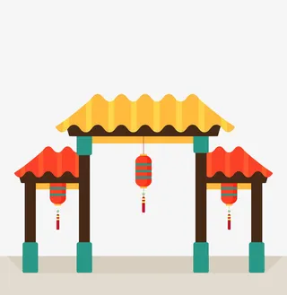 手绘中国风扁平化牌坊免抠