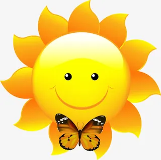 金色太阳与蝴蝶免抠