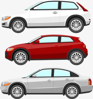 矢量手绘三台小汽车免抠