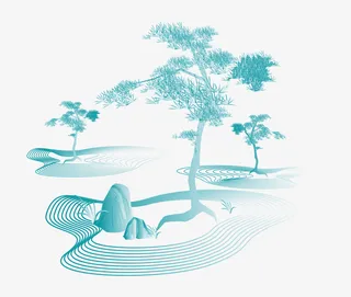 线条 国潮 中式 树 山 水免抠