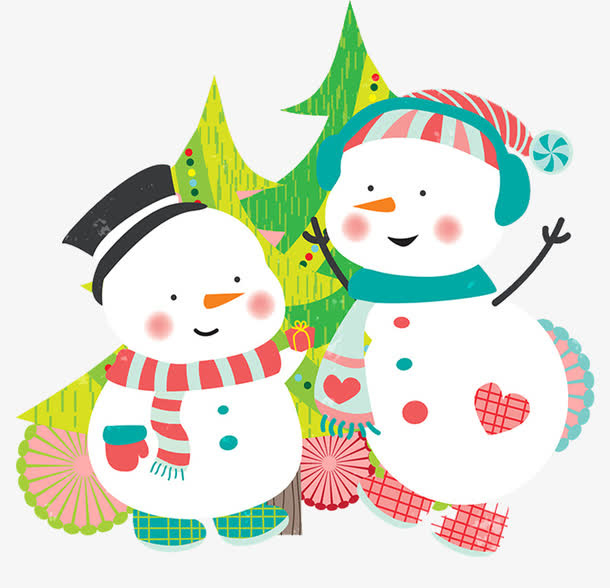 两个小雪人素材图片免抠