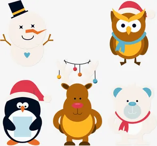 圣诞雪人与企鹅免抠