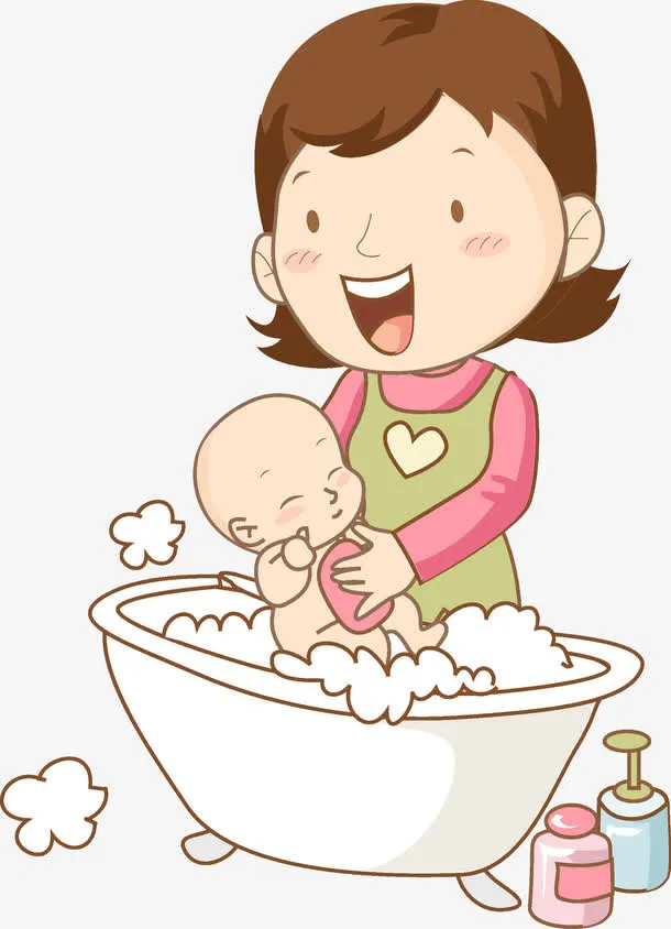 妈妈给婴儿洗澡免抠