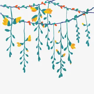 手绘蓝色春季花卉藤蔓装饰免抠